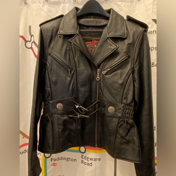Ladies Black Leather Motorcycle Jacket L - Picture 1 of 4